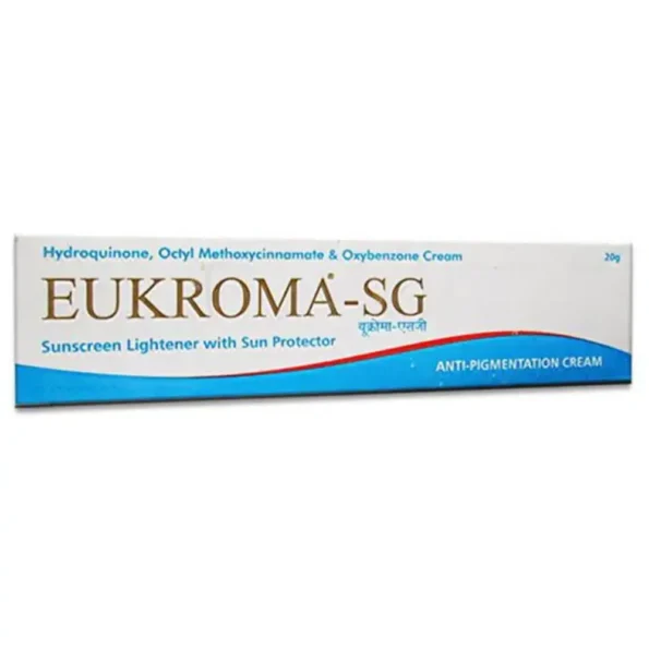 Eukroma SG Cream 20gm (Hydroquinone/Octyl Methoxycinnamate/Oxybenzone) - Treats Melasma, Dark Spots & UV Protection - Buy Online