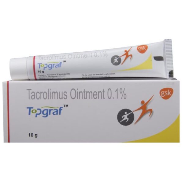 Topgraf Ointment 0.1% Tacrolimus cream for eczema treatment, immune-suppressant ointment for skin care, eczema relief, anti-inflammatory for atopic dermatitis, 10gm.