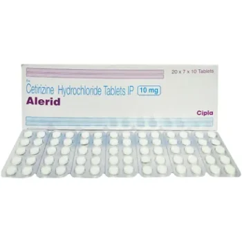 Alerid 10mg Tablet (Cetirizine) - Effective Allergy Relief for Rhinitis, Sneezing, Watery Eyes, and Hives. Fast Delivery Available in the USA, UK, Australia, France, and China.