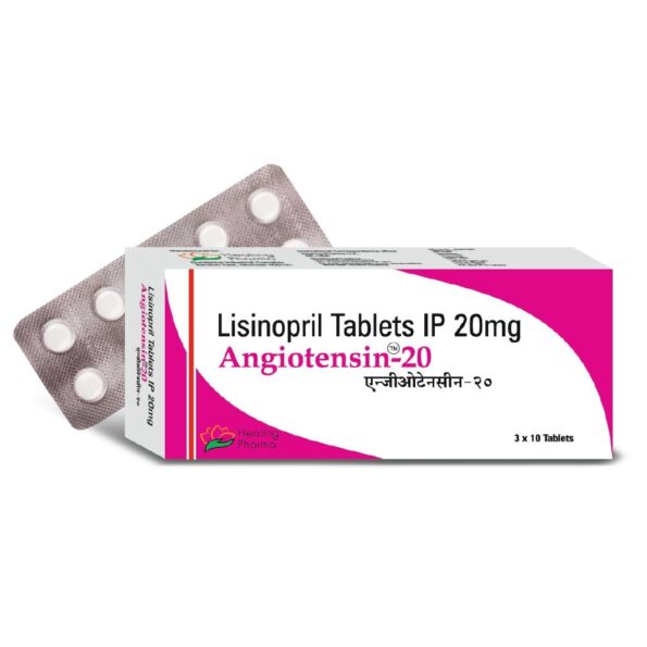 Lisinopril 20 mg Tablets - Effective Angiotensin ACE Inhibitor for hypertension, heart failure, and post-heart attack recovery. Trusted quality from Healing Pharma with worldwide shipping including the USA, UK, Africa, and more.